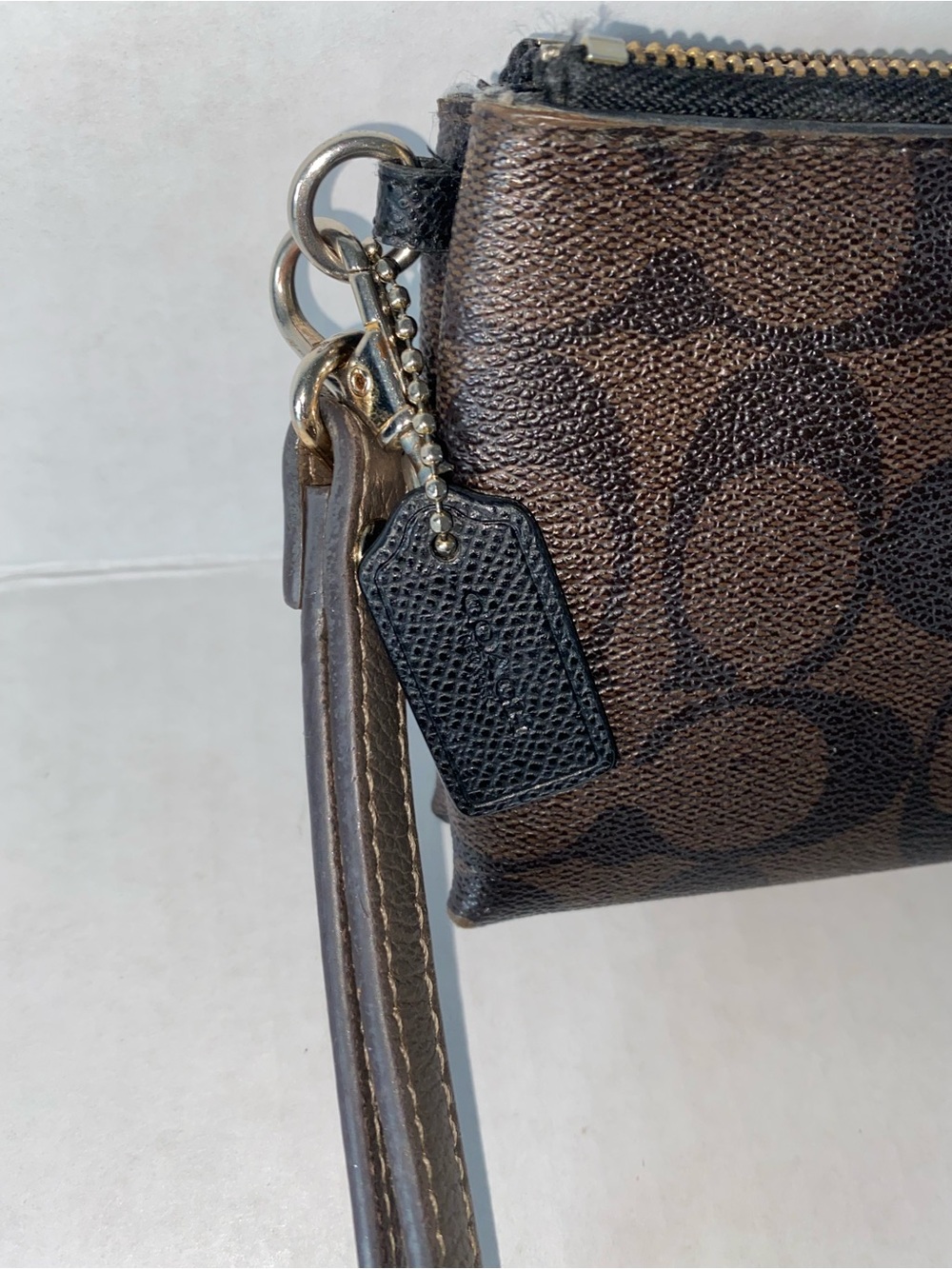 Coach Brown and Black Logo Zip Wristlet with Strap - Picture 5 of 7